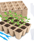 Biodegradable Seed Starter Tray Kit With 120 Cell Trays Ten Pack Seedling Pots Twenty Labels And Two Transplant Tools