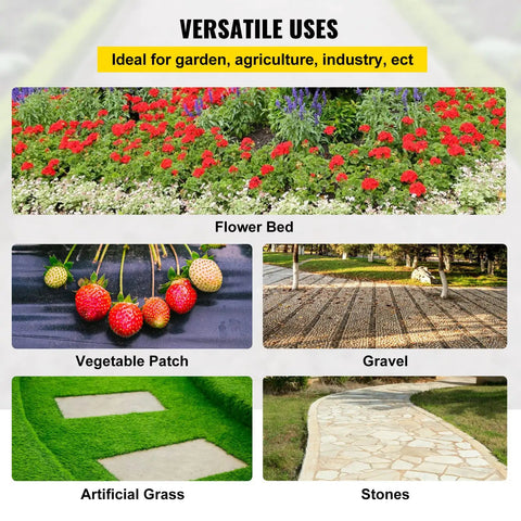 Image showing versatile uses of 6x300 Ft Premium Weed Barrier Landscape Fabric Heavy Duty 2.4 Oz for flower beds and driveways.