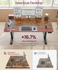 Electric Sit To Stand Desk With Height Adjustability, 55.1 By 27.6 Inches, Wooden top, spacious workspace, two monitors setup