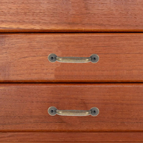 Rustic Bronze Cabinet Drawer Pulls 6 Pack Vintage Iron Wardrobe Handles on a wooden drawer front