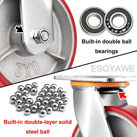 Heavy Duty Industrial Polyurethane Caster Wheels 4 Pack Steel Hub Swivel With Brake Eight Inch Replacement Cart Casters Bang For Your Buck Tough As Nails Smooth Roll