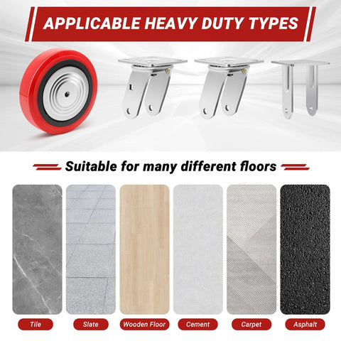 8 Inch Polyurethane Caster Wheel with Polyolefin Core, suitable for tile, slate, wood, cement, carpet, asphalt surfaces.