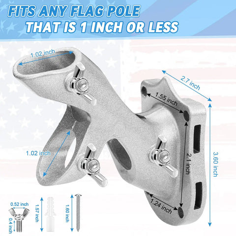 1 Inch Flag Pole Holder For Outdoor House Use, Heavy Duty Aluminum 2 Position Flag Pole Bracket Mount With 3 Fixed Holes
