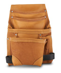 Front view of Genuine Leather Tool Pouch for Electricians With Multiple Pockets and Belts Up to Three Inches Wide Pro Grade Belt
