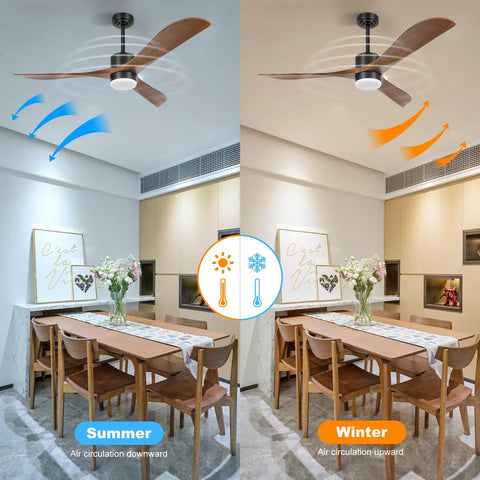 56 Inch Wood Ceiling Fan With Remote Control And Light Memory Indoor Outdoor Ready In Walnut And Matte Black Finishes in room settings