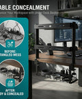 No-Drill Clamp-On 17-Inch 2-Tier Desk Shelf With Hidden Under-Desk Storage Basket For Cables And Gaming Gear setup