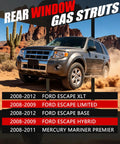 Top Tier Rear Window Lift Support Struts For 2008 To 2012 Ford Escape And Mercury Mariner 6260 Gas Shock Spring Easy On Easy Off 4 Door SUV Hatch Glass displayed on a mountain backdrop.