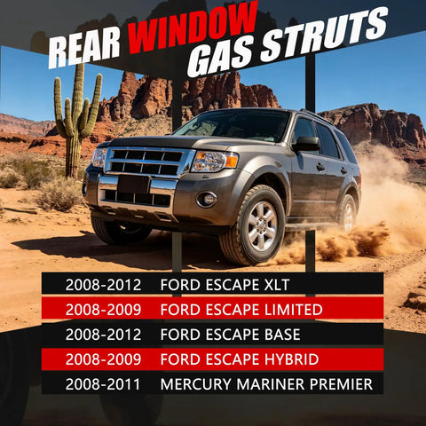 Top Tier Rear Window Lift Support Struts For 2008 To 2012 Ford Escape And Mercury Mariner 6260 Gas Shock Spring Easy On Easy Off 4 Door SUV Hatch Glass displayed on a mountain backdrop.