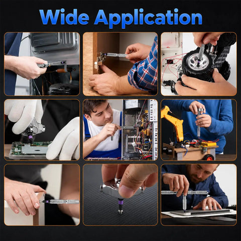 Different uses of the Magnetic 40 In 1 Screwdriver Set With Ratchet And T Handle for home repair and DIY