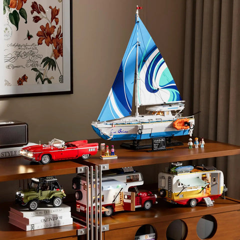Low Rider Big Red Car Building Bricks Set With Street Fusion Vehicle Engineering And Lighting Model Displayed on Shelf