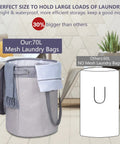 70L Round Collapsible Laundry Hamper With Lid And Easy Carry Handles Freestanding Laundry Basket With Waterproof Lining