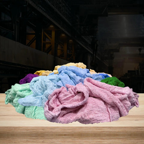 Recycled Color Terry Cloths 50 Lb Box, Super Absorbent Cotton Cleaning Rags for Garage, Shop, Industrial Use and Housekeeping