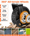 Close-up of upgraded wheel for Grab And Go Foldable Wagon Cart With Wheels For Outdoor Use, showing all-terrain capability.