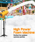 Whip Up An Insane Amount Of Froth With This Beast 1000W Outdoor Foam Party Machine spraying thick bubbles at a lively pool party.