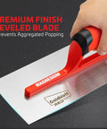 Red Stainless Steel Finishing Trowel 12x4 Top Notch Pro Grade Drywall Masonry Trowel with Soft Grip Handle showcased
