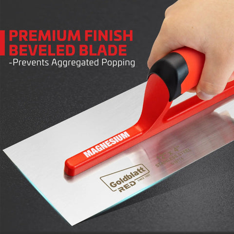 Red Stainless Steel Finishing Trowel 12x4 Top Notch Pro Grade Drywall Masonry Trowel with Soft Grip Handle showcased