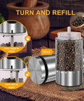 Electric Salt And Pepper Grinder Set USB Rechargeable With External Coarseness Control showing stainless steel design and 95ml capacity