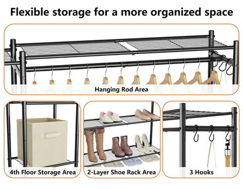 Storage Game Changer, Heavy Duty Portable Wardrobe Closet, Spacious Clothes Rack Organizer With Four Tier Shelves, Breeze To Set Up, And Dedicated Shoe Rack For Bedrooms Or Apartments