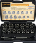 Heavy Duty Bolt Extractor Kit With Three Eighths Inch Adapter, Easy Out Set And Lug Nut Remover, 15 Pieces in carrying case