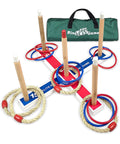 Ring Toss Outdoor Yard Game For The Fam And Kids, Classic Backyard Party Toy with 5 Rope Rings, set up with green carry bag