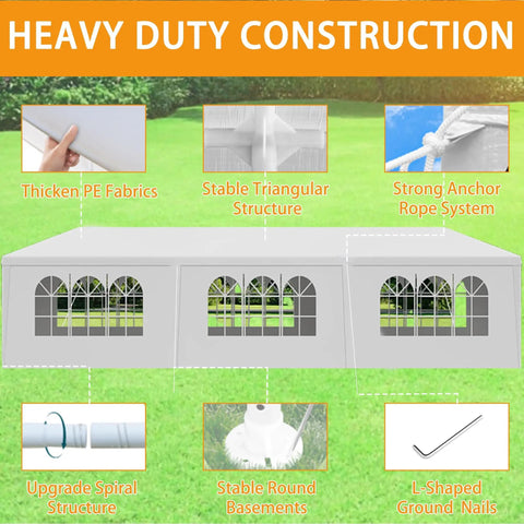 10x30 Ft Party Tent Heavy Duty Outdoor Canopy With 8 Removable Sidewalls For Backyard Patio Events Weddings Barbecue White