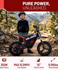Child with Kids Electric Dirt Bike 36V 350W Motor With Alloy Wheels And Fourteen Inch Pneumatic Tires Max Speed Fifteen Point Five MPH