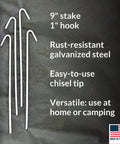 30 Pack Tent Stakes 9 Inch Galvanized Steel Ground Spikes With 1 Inch Hook Built Tough Rust Resistant 8 Gauge Made In USA