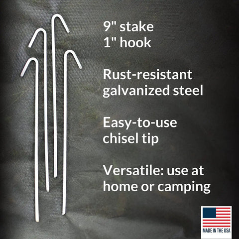 30 Pack Tent Stakes 9 Inch Galvanized Steel Ground Spikes With 1 Inch Hook Built Tough Rust Resistant 8 Gauge Made In USA
