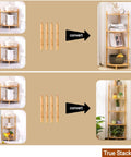 Expandable Bamboo Corner Shelf Stand 2 To 5 Tier Bookshelf For Living Room, Home Office, And Garage, showing stackable shelves