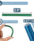 Glitter Hot Glue Sticks 4 By 0.27 Inch Mini Colored 48 Pack For Hot Glue Gun Assorted Colors Non Toxic Food Grade EVA Quick Drying Strong Bond Safe For Bible Scrapbooking And DIY Projects displayed in blue and green close-up