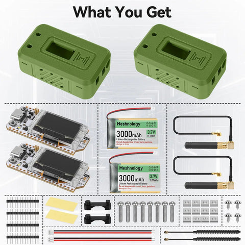Dual Pack Esp32 Lora V3 Module Board Featuring Slick Hard Case And Reliable Battery with components and batteries displayed.
