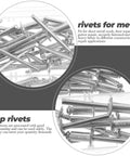 140 Piece Aluminum Blind Rivets Kit for Auto and Furniture Repair, Pop Rivets Assortment showing metal rivets