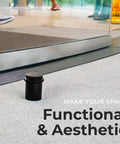 Heavy Duty Solid Steel Floor Door Stopper Matte Black Wall Protector rubber bumper mounted near glass door entrance.