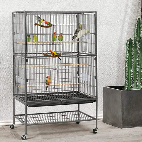 Natural Wood U Shaped Bird Perches For House Cage 2 Pack, Built Tough Parrot Toys in bird cage with colorful birds.