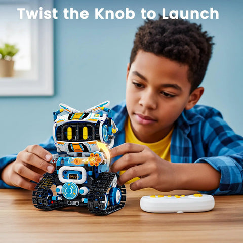 Five In One STEM Robotics Kit With App And Remote Control Build Code And Play Projects A Kid Friendly Gift For Ages 8 To 12 That Makes Learning Hands On Creative And Totally Fun This Holiday Season, boy using remote