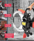 No Sweat Heavy Lifting Electric Ring Saw For Concrete Walls Featuring Slick Wet Cooling Dust Control cutting through reinforced concrete wall.