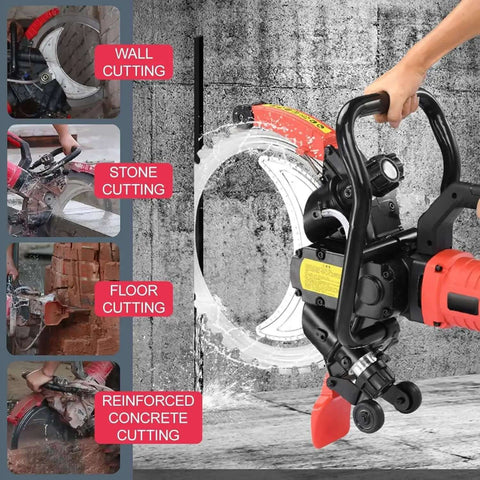 No Sweat Heavy Lifting Electric Ring Saw For Concrete Walls Featuring Slick Wet Cooling Dust Control cutting through reinforced concrete wall.