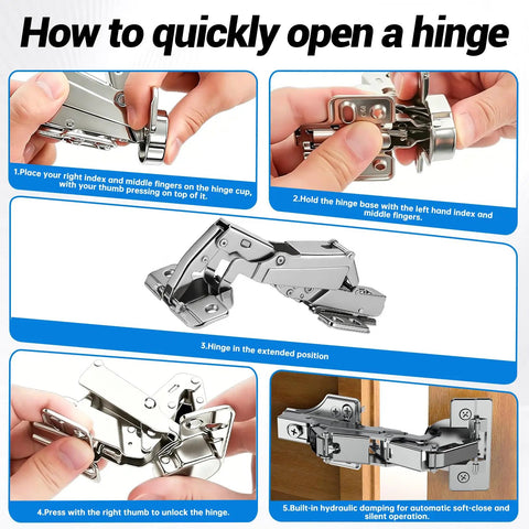 4 Pack Frameless Soft Close Cabinet Hinges 170 Degree Concealed Full Overlay tutorial on hinge opening process