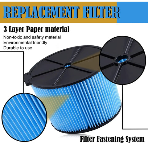 Replacement 3 Layer Pleated Vacuum Filter For 3 To 4.5 Gallon Wet Dry Vacuums 2 Pack Fine Dust And Dirt Filtration black and blue filter