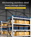 Bulletproof Heavy Duty Garage Shelving Unit With 450Kilo Capacity Rock Solid Stainless Steel Storage Rack filled with boxes and bins.