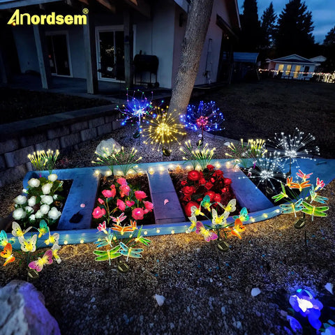 Solar Garden Lights Outdoor With Bendable Copper Wire And 120 LED Firework Beads, Warm White IP65 Waterproof Starburst Vibe Decor