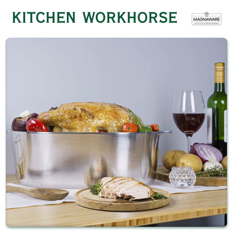 Cast Aluminum Oval Dutch Oven With Lid 10 Qt Heavy Duty And Lightweight Pro Grade Roaster Pan With Rack Cooking Chicken