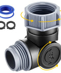 Swivel Garden Hose Connector With 180 And 360 Degree Rotations, Three Quarter Inch Fit, No Fuss Easy Flex Outdoor Faucet Extender For Tight Spaces Around Walls And Corners, Beds And RV Hookups, Stops Kinks And Tangling; gray plastic elbow with 3/4" threads