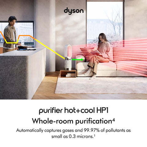 Top Rated Air Purifier With Heat And Cool Function And True HEPA Filtration Capturing 99.97 Percent Of 0.3 Micron Allergens And Pollutants Activated Carbon Filter For Gases And Odors In A Fully Sealed System placed in a living room.