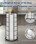 Free Standing Toilet Paper Organizer Stand With Three Roll Capacity Rustproof Metal Bathroom Accessory Matte Black Roll Holder For Kitchen Countertop Or Cabinet Shelf Raised Base Keeps Paper Dry, tall view