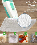 Six Pack Steam Mop Replacement Pads For Shark One Piece Velcro System Microfiber Cleaning Pads attached to mop head, shown cleaning dirty floors.