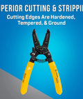 20-30 AWG Wire Stripper And Cutter With Coil Spring And Wire Looping Hole against blue backdrop.