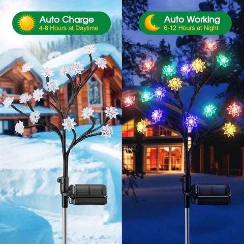 4 Pack Upgraded Solar Flower Lights For Garden Waterproof Outdoor Cherry Blossom LED Lights With Multicolor Glow