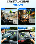 Extendable Interior Windshield Cleaner Tool With Four Plush Microfiber Pads For Streak Free Car And Home Window Detailing That Pulls Double Duty Without Any Sweat in action helping to clear fog and glare.