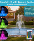 Submersible Pond Fountain Pump 600GPH With Remote LED Lights 3 Spray Patterns Outdoor Water Feature for small ponds